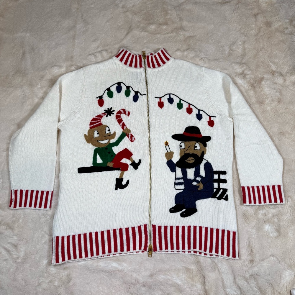 Whoopi Goldberg Ugly Christmas Sweater 2017 Women XL Full Zip Elf Candy Cane